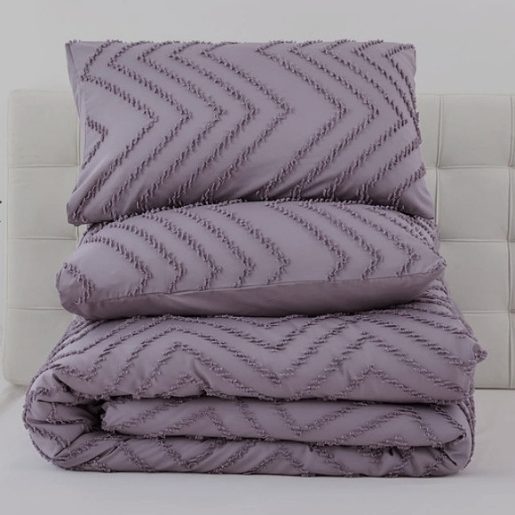 Lavender Gray Chevron Tufted Texture Full Size Bed Comforter Shams Set Bedding - Picture 9 of 14